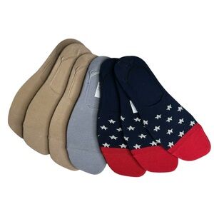 Men’s Cotton Blend No Show Red/White/Blue Stars & Nude Color 7 Pairs in Pack